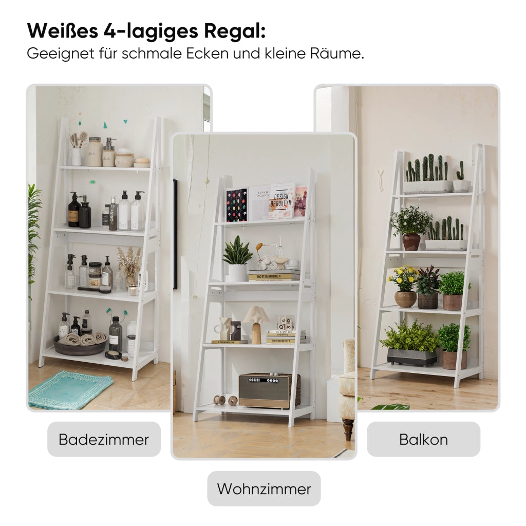 Libreria a scala con 4 ripiani e antiribaltamento - per studio - 86×47×13 cm - bianco