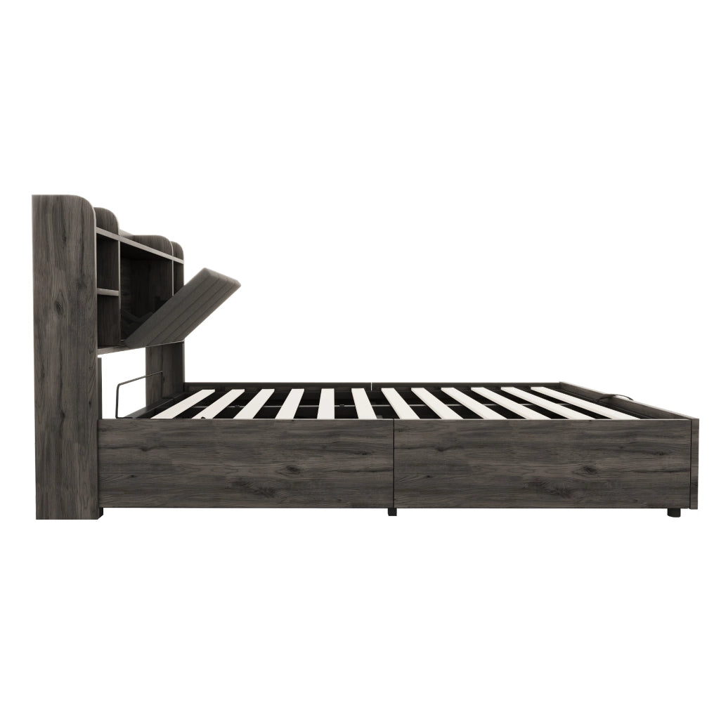 Letto multifunzione 140x200 cm con contenitore idraulico e prese USB e Type-C