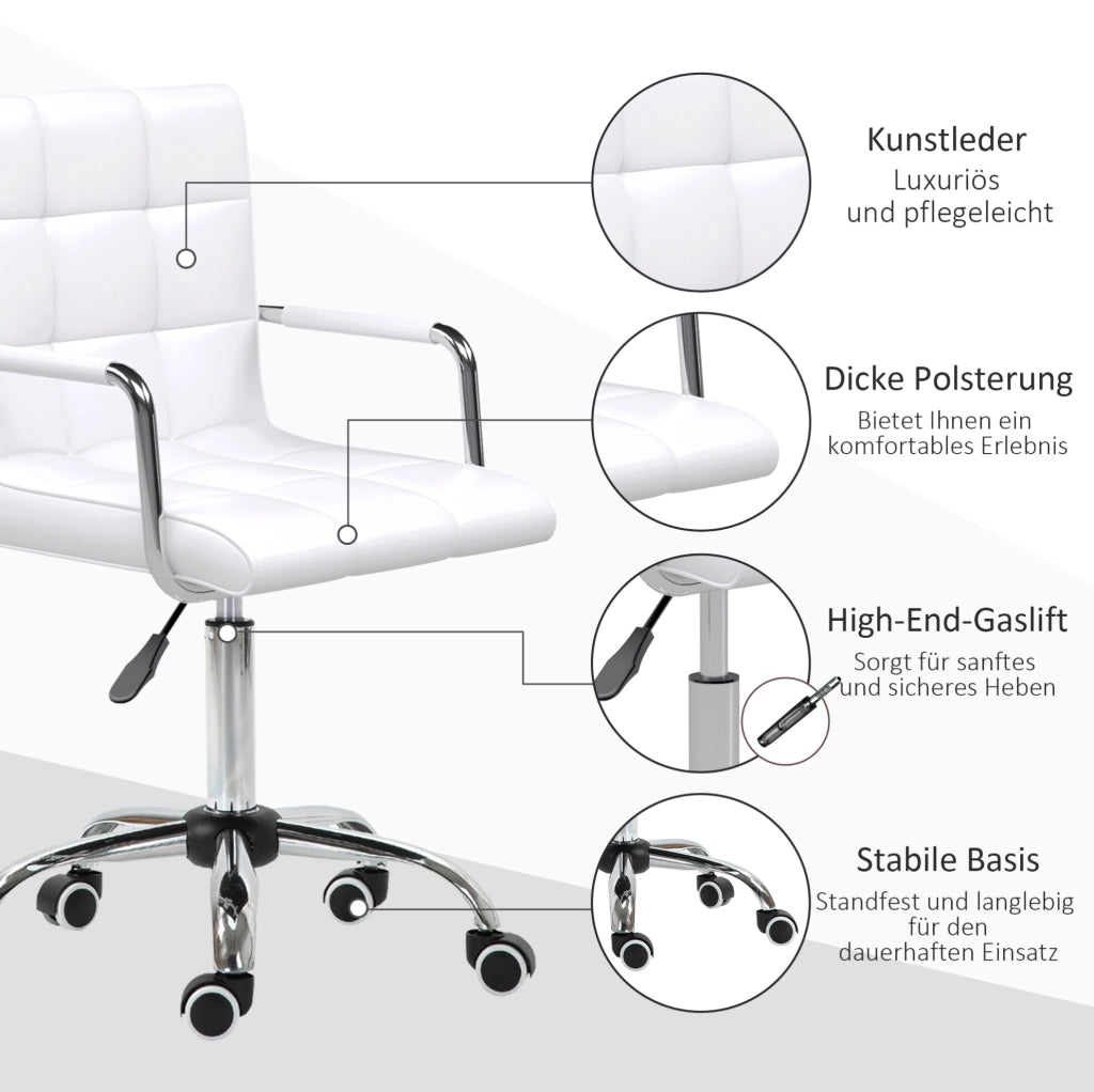 Sedia da ufficio girevole regolabile bianca in PVC