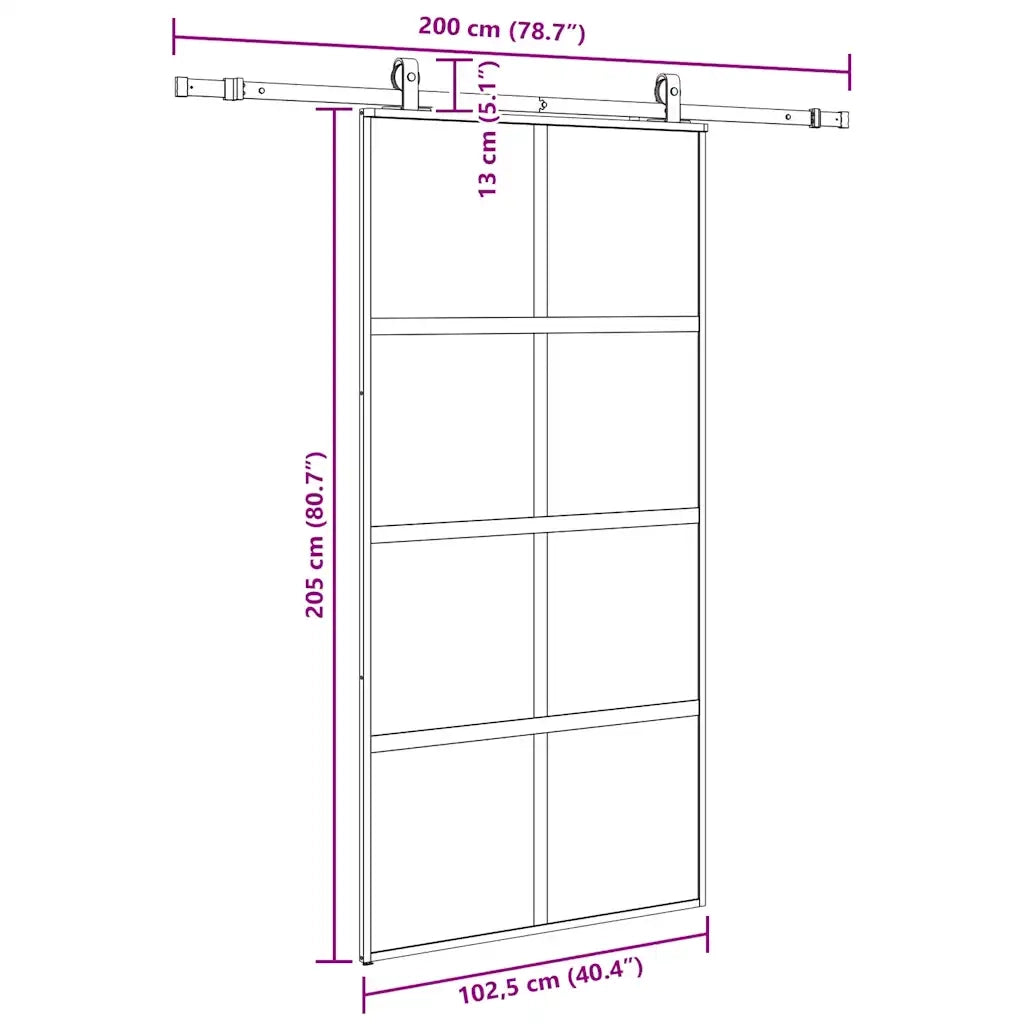 Porta Scorrevole Ferramenta Nera 102,5x205 cm Vetro Temperato