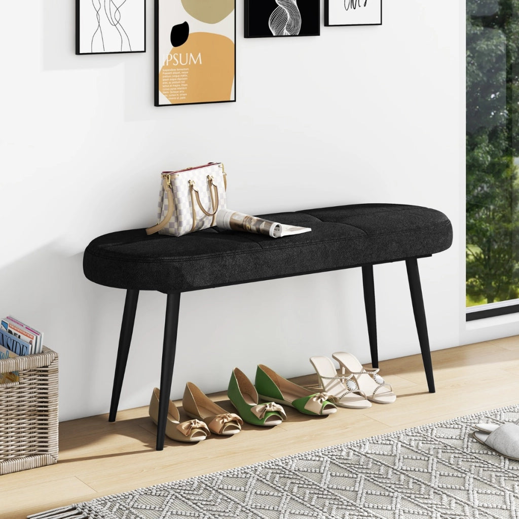 Panca rivestita con cuscino imbottito in spugna e gambe metalliche solide, Panca scarpiera da 113 cm Nero