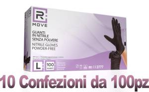 10conf. da 100pz - taglia l - rmove guanti in nitrile nero uso medico senza polvere - 8058150344149