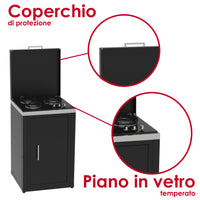 SOLEILUX Set Cucina da Esterno a Gas 2 Elementi con Lavello Rubinetto e tagliere incassato - Struttura in Acciaio e Piano in Acciaio Inox - Nero