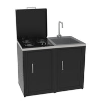 SOLEILUX Set Cucina da Esterno a Gas 2 Elementi con Lavello Rubinetto e tagliere incassato - Struttura in Acciaio e Piano in Acciaio Inox - Nero