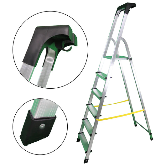 SOLEILUX Scala in alluminio “UNICA” 6 gradini con portaoggetti portata certificata 150kg – EN131 TÜV