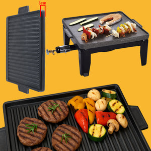 Griglia Bistecchiera 2 IN 1 Quadrata in Ghisa Universale Antiaderente 40x40 cm - LISCIA e RIGATA con 2 Manici