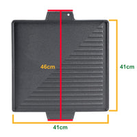 Griglia Bistecchiera 2 IN 1 Quadrata in Ghisa Universale Antiaderente 40x40 cm - LISCIA e RIGATA con 2 Manici