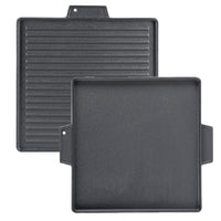 Griglia Bistecchiera 2 IN 1 Quadrata in Ghisa Universale Antiaderente 40x40 cm - LISCIA e RIGATA con 2 Manici