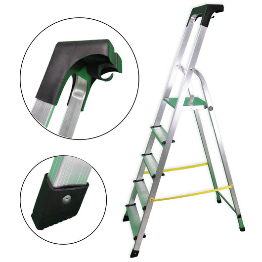 SOLEILUX Scala in alluminio “UNICA” 5 gradini con portaoggetti portata certificata 150kg – EN131 TÜV