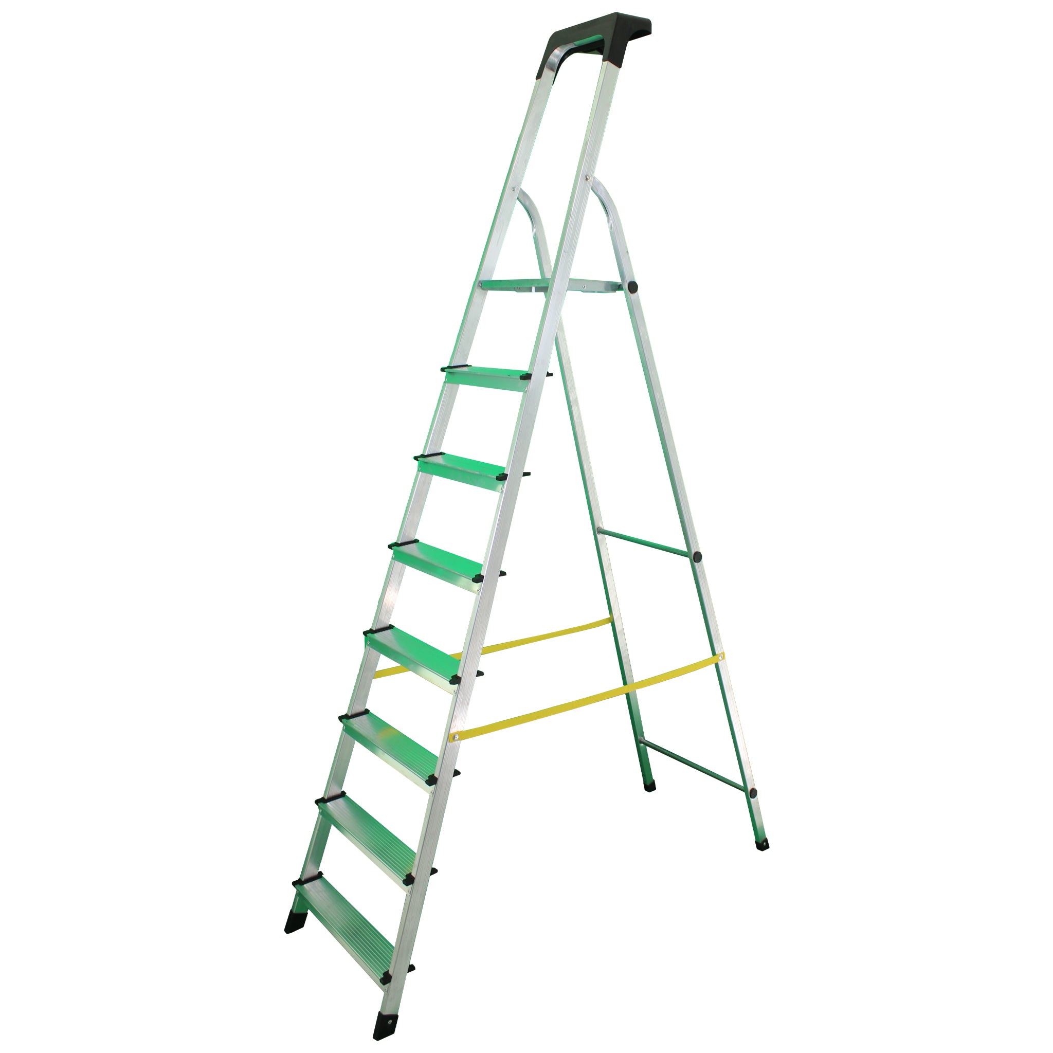 SOLEILUX Scala in alluminio “UNICA” 8 gradini con portaoggetti portata certificata 150kg – EN131 TÜV