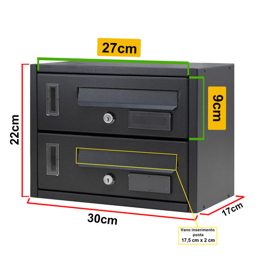 SOLEILUX Cassetta postale condominiale da muro buca lettere componibile "Made in Italy" 2 posti 30x17x22h