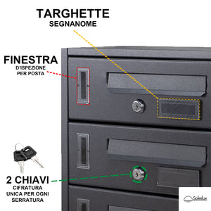 SOLEILUX Cassetta postale condominiale da muro buca lettere componibile "Made in Italy" 2 posti 30x17x22h