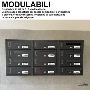 SOLEILUX Cassetta postale condominiale da muro buca lettere componibile "Made in Italy" 2 posti 30x17x22h
