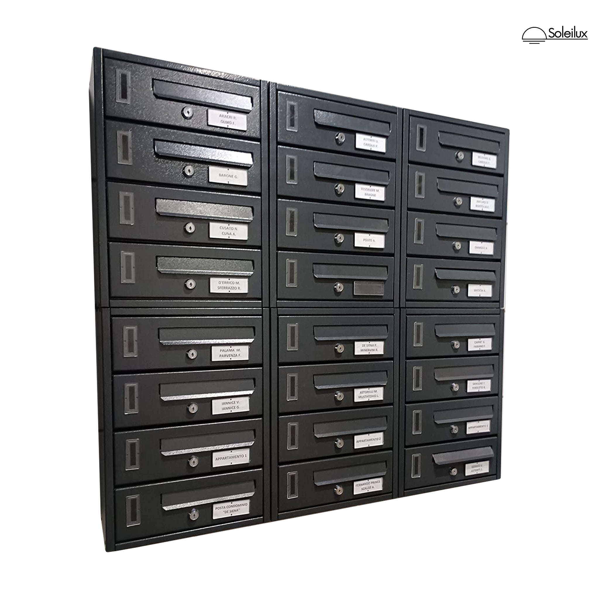 SOLEILUX Cassetta postale condominiale da muro buca lettere componibile "Made in Italy" 2 posti 30x17x22h