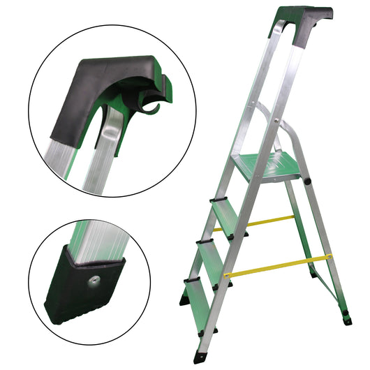 SOLEILUX Scala in alluminio “UNICA” 4 gradini con portaoggetti portata certificata 150kg – EN131 TÜV