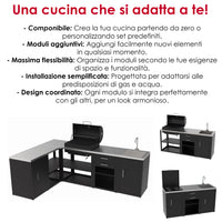 SOLEILUX Set Cucina da Esterno a Gas 3 Elementi con lavello, Rubinetto e Tagliere con 2 cassetti Estraibili - Struttura in Acciaio e Piano in Acciaio Inox - Nero