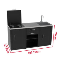 SOLEILUX Set Cucina da Esterno a Gas 3 Elementi con lavello, Rubinetto e Tagliere con 2 cassetti Estraibili - Struttura in Acciaio e Piano in Acciaio Inox - Nero
