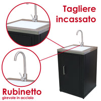 SOLEILUX Set Cucina da Esterno a Gas 3 Elementi con lavello, Rubinetto e Tagliere con 2 cassetti Estraibili - Struttura in Acciaio e Piano in Acciaio Inox - Nero