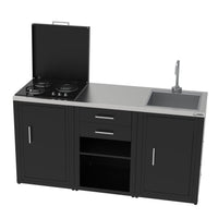 SOLEILUX Set Cucina da Esterno a Gas 3 Elementi con lavello, Rubinetto e Tagliere con 2 cassetti Estraibili - Struttura in Acciaio e Piano in Acciaio Inox - Nero