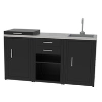 SOLEILUX Set Cucina da Esterno a Gas 3 Elementi con lavello, Rubinetto e Tagliere con 2 cassetti Estraibili - Struttura in Acciaio e Piano in Acciaio Inox - Nero