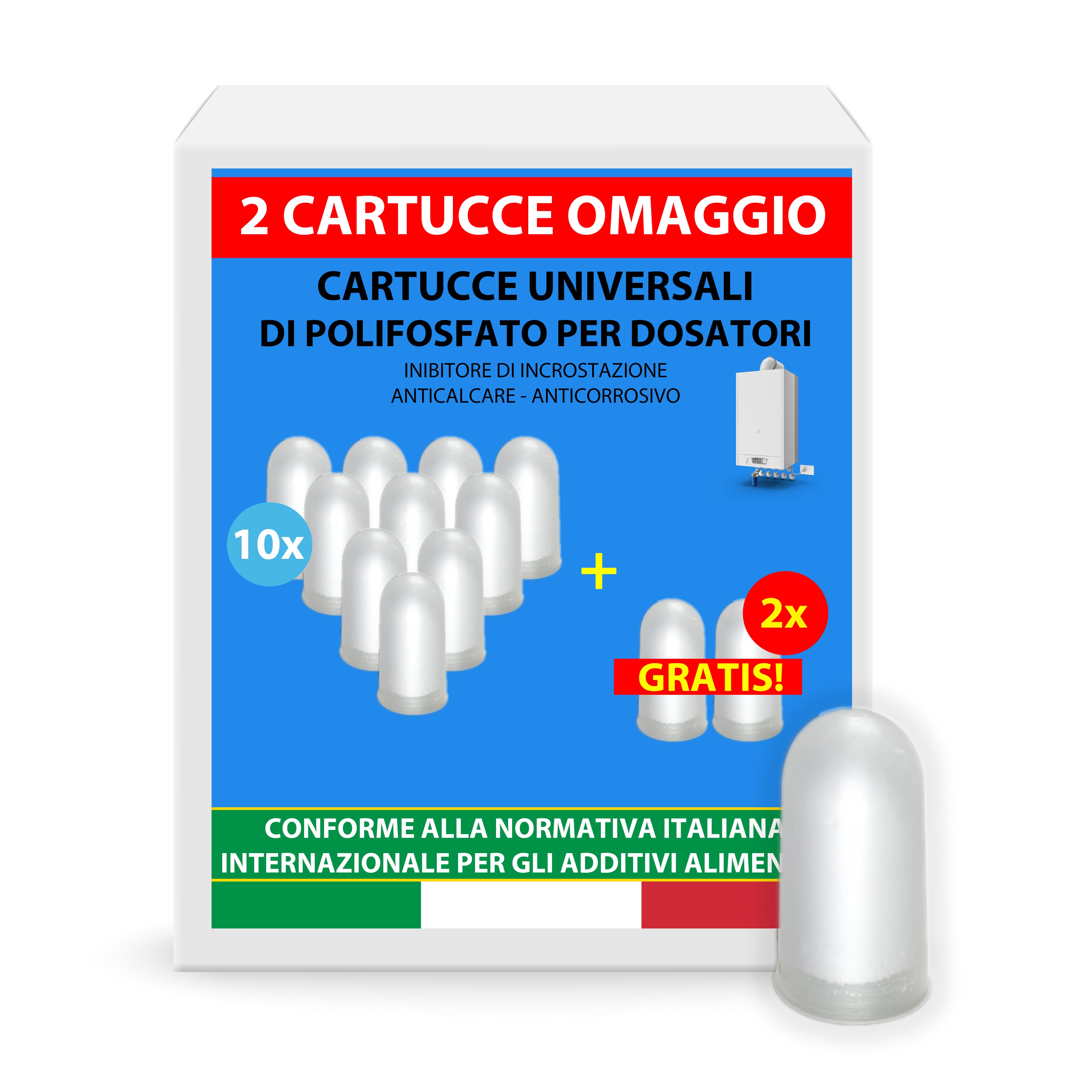 SOLEILUX Cartucce Polifosfati per Caldaia Ricarica Universale da 12 Pastiglie di Polvere Concentrata per Filtrazione Acqua - Funge da Anticalcare e Anticorrosivo