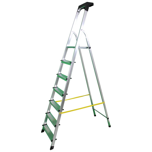 SOLEILUX Scala in alluminio “UNICA” 7 gradini con portaoggetti portata certificata 150kg – EN131 TÜV