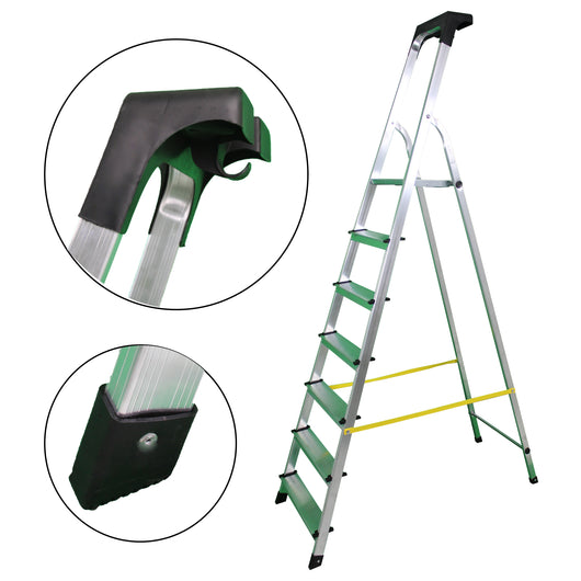 SOLEILUX Scala in alluminio “UNICA” 7 gradini con portaoggetti portata certificata 150kg – EN131 TÜV