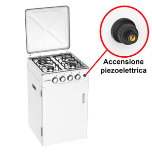SOLEILUX Cucina da Esterno 4 fuochi 50x50cm h85cm con Mobile Portabombola e accensione piezo, Bianco
