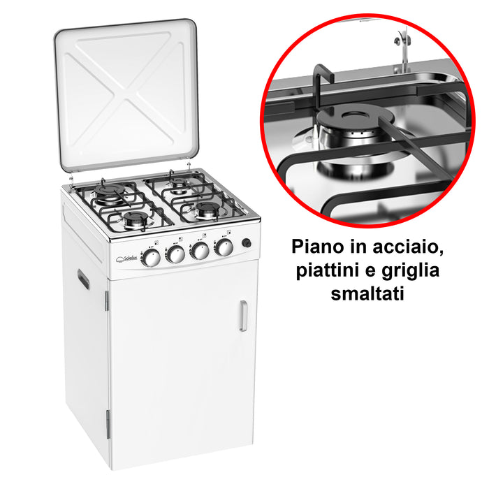 SOLEILUX Cucina da Esterno 4 fuochi 50x50cm h85cm con Mobile Portabombola e accensione piezo, Bianco