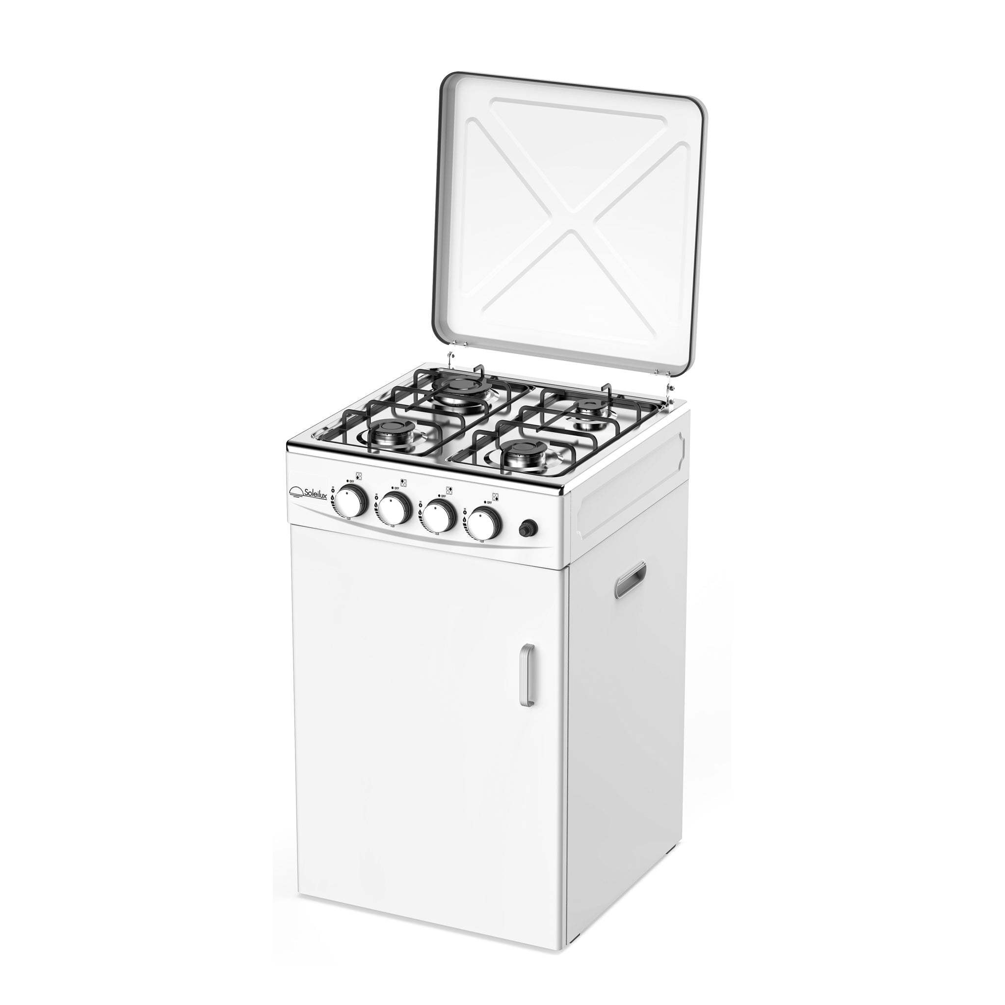 SOLEILUX Cucina da Esterno 4 fuochi 50x50cm h85cm con Mobile Portabombola e accensione piezo, Bianco