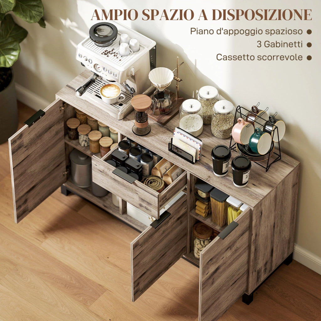 Credenza industriale con cassetto e ante ¨C zephmum ¨C 120x36.5x70 cm, legno marrone