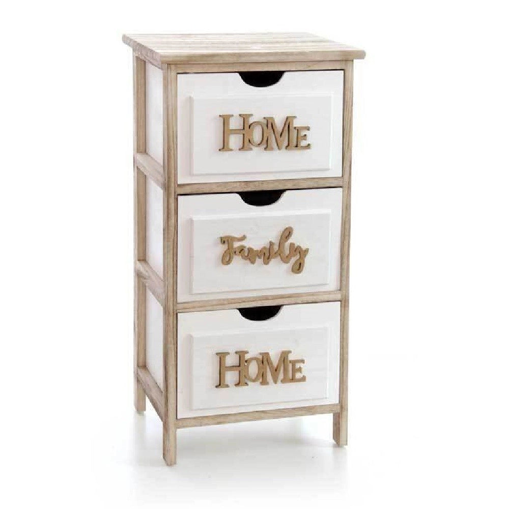 Trade Shop - Cassettiera 3 Cassetti Home Bianca In Legno Comodino Moderno 68x36x28 Cm 805684 -
