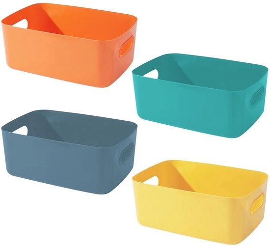 Set di 4 contenitori di archiviazione - Piccoli contenitori in plastica - Organizzatori per ufficio e cucina - Bianco