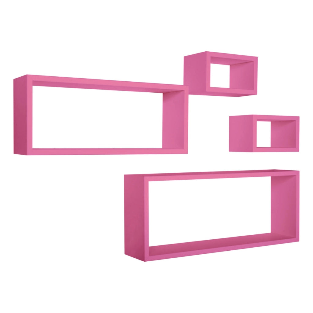 Set 4 Mensole da Muro Modello MERLINO, Pensile Bagno, Mensola Parete, Scaffale Parete. Misure 75x30 p15.5 cm, 60x25 p15.5 cm e 2 da 25x15 p15.5 cm. Finitura  FUXIA - MADE IN ITALY