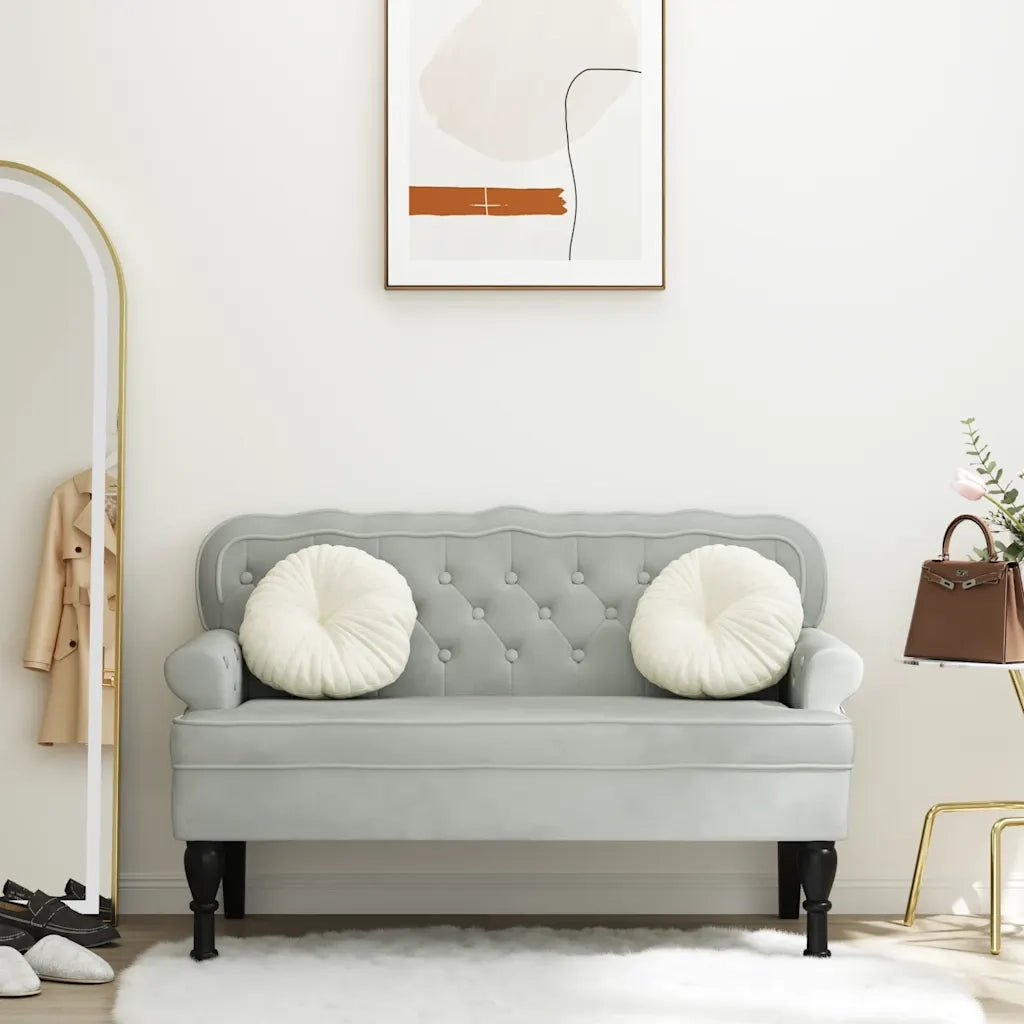 Panca con schienale grigio chiaro 119,5x64,5x75 cm in velluto CFW2609873