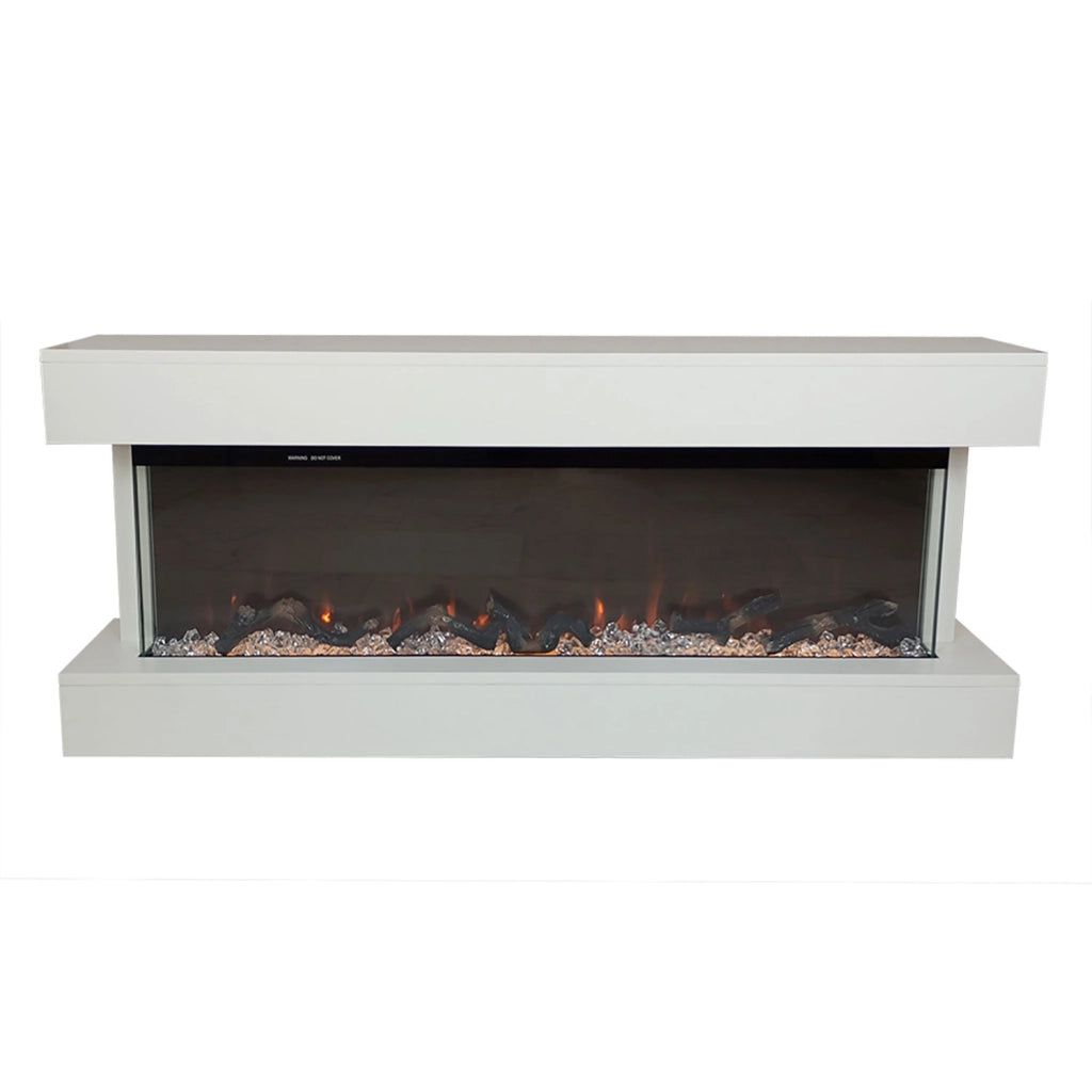 Camino Elettrico da Parete o Incasso Alaro Plus 127x18x52 cm Effetto Fiamma Telecomando in MDF Bianco