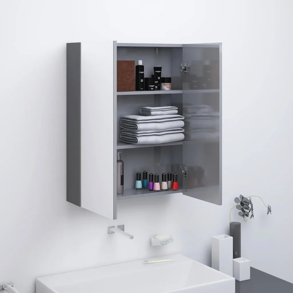 Armadietto a Specchio per Bagno | Armadio da bagno 60x15x75 cm MDF Grigio Lucido