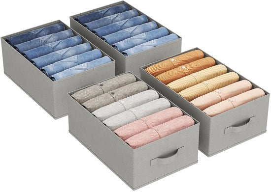 Garderobekast Opbergbox con Distributore, 6 Compartimenti, Cassetto Ripiegabile 42 x 27 x 17 cm per Magliette, T-shirt, Camicie, Leggings, Set di 4