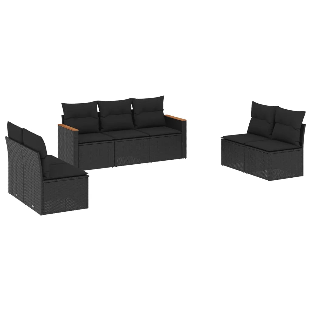 Set Divani da Giardino con Cuscini 7pz Nero Polyrattan 3225873