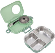 Lunchbox 3 compartimenti, isolata con posate e ciotola per zuppa, contenitori per pasti sicuri per bambini e adulti, scuola, ufficio, picnic (verde)