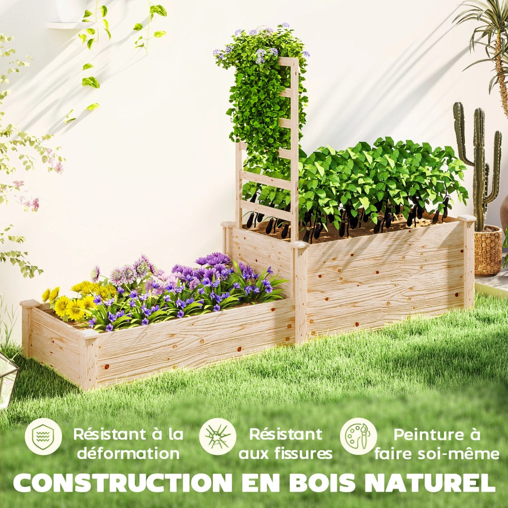 Fioriera con griglia 2 vasche fondo aperto ¨C zephmum ¨C effetto legno naturale 222x63x132 cm