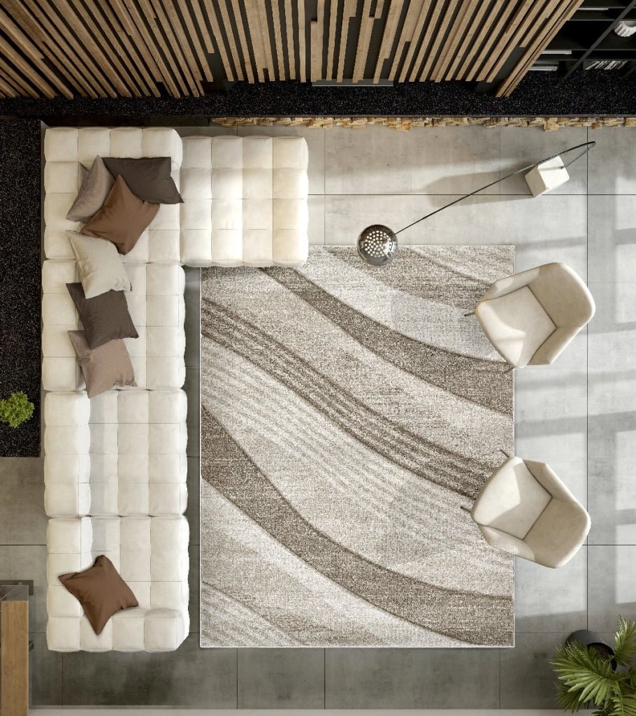 Tappeto FUNNY 87101 beige cm.140x200 pelo morbido motivo a onde moderno