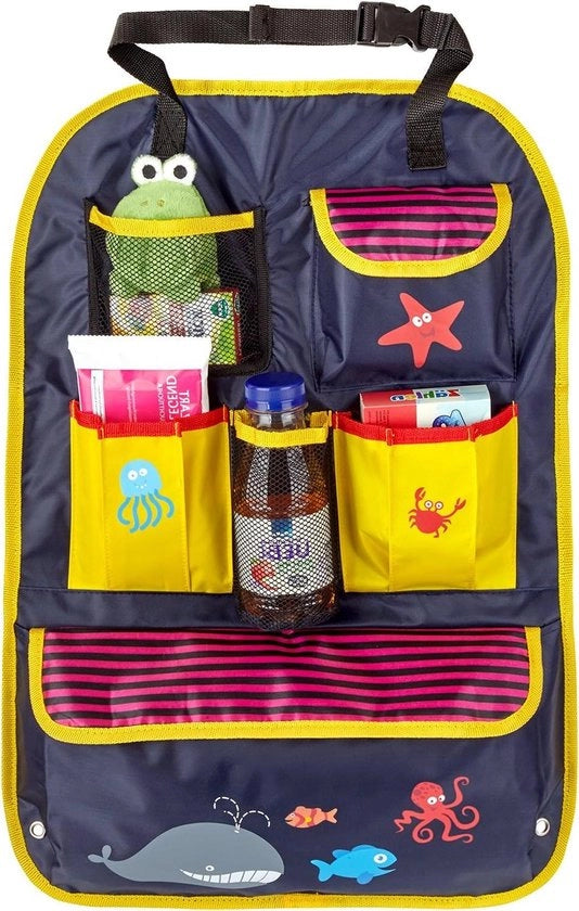 Borsa per sedile posteriore colorata con molti scomparti, impermeabile - ideale come compagno di viaggio per bambini