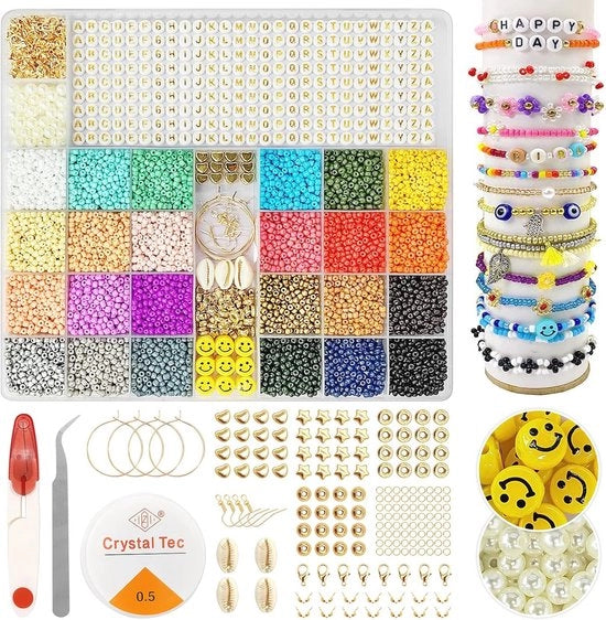 Collezione di 12000 pezzi di perle in vetro pastello 3 mm in 24 colori per la creazione di accessori.
