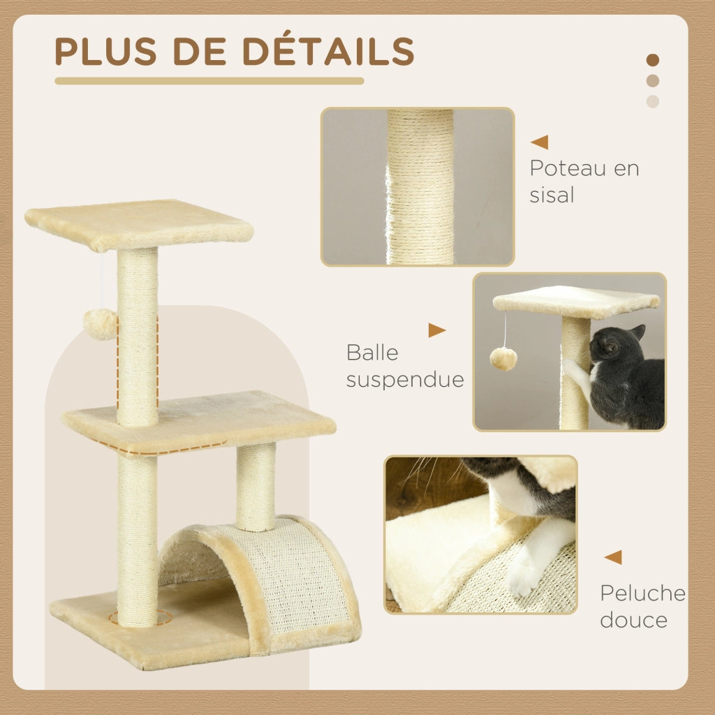 Albero tiragraffi per gatti con palla ¨C zephmum ¨C 72 cm crema