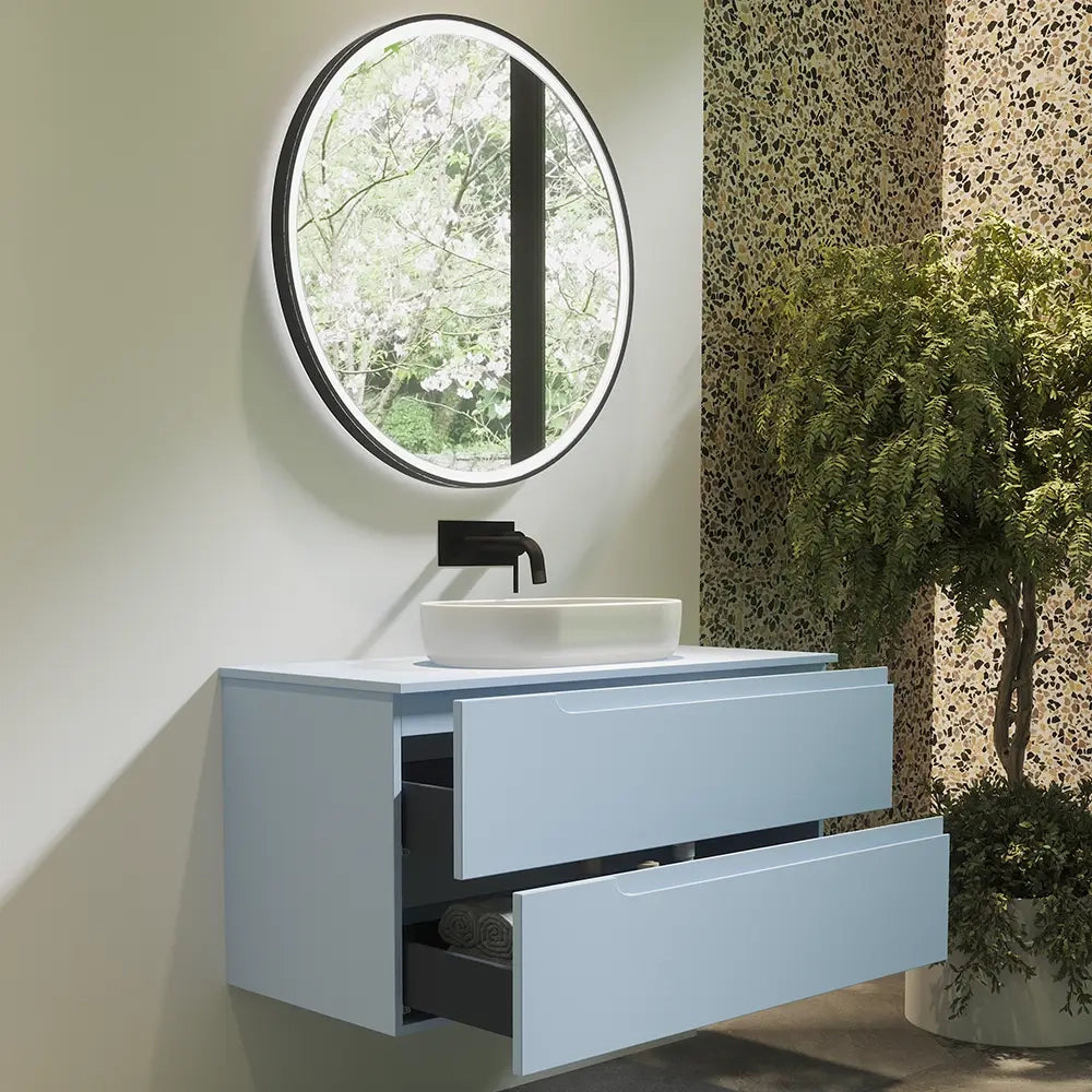 Mobile bagno sospeso 70 cm due cassetti color carta da zucchero con top  | Moor