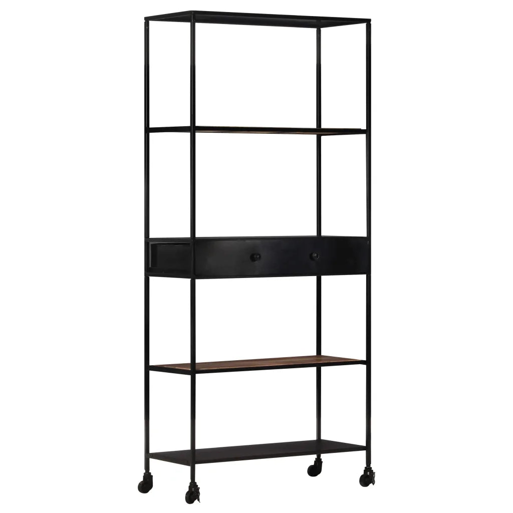 Libreria-Scaffale per Libri-Mobile di Stoccaggio 80x35x180 cm in Legno di Mango Grezzo e Ferro