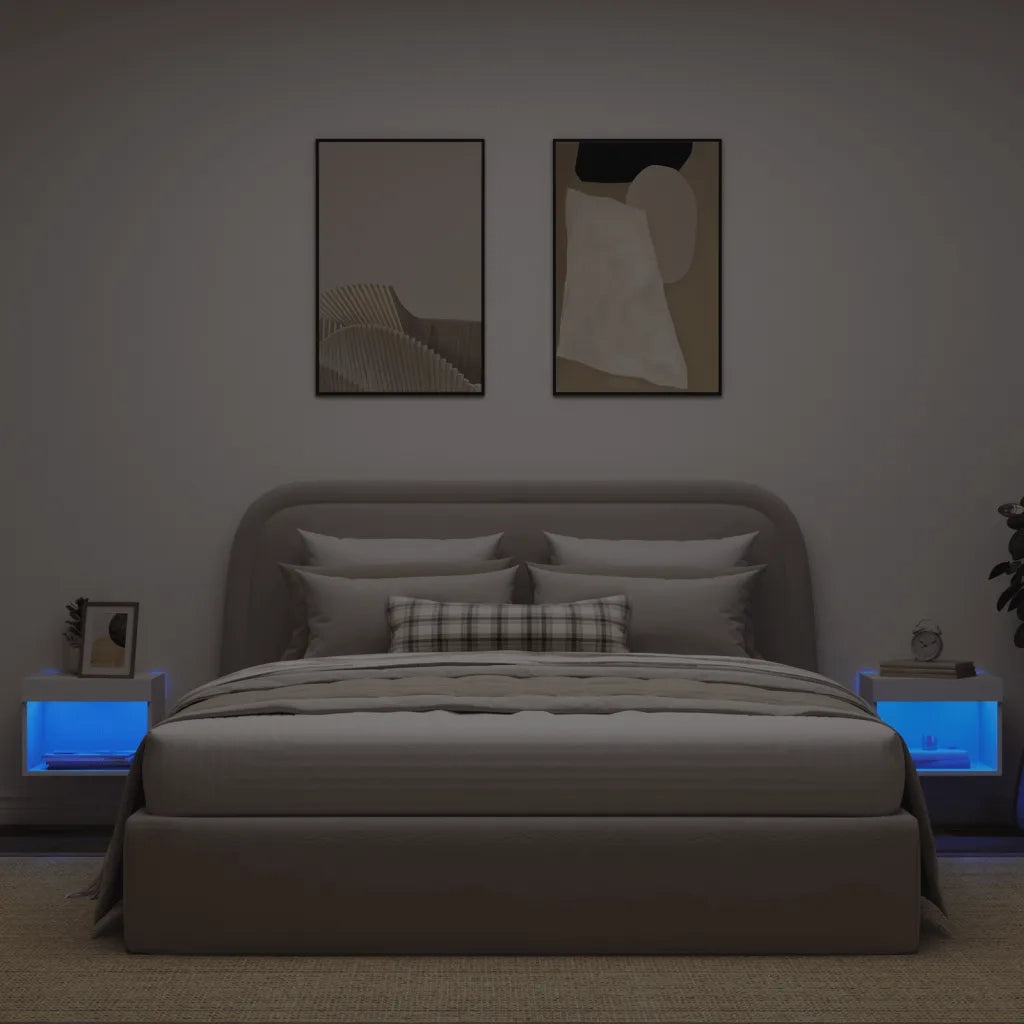 Comodini con Luci LED a Parete 2pz Bianchi 837114