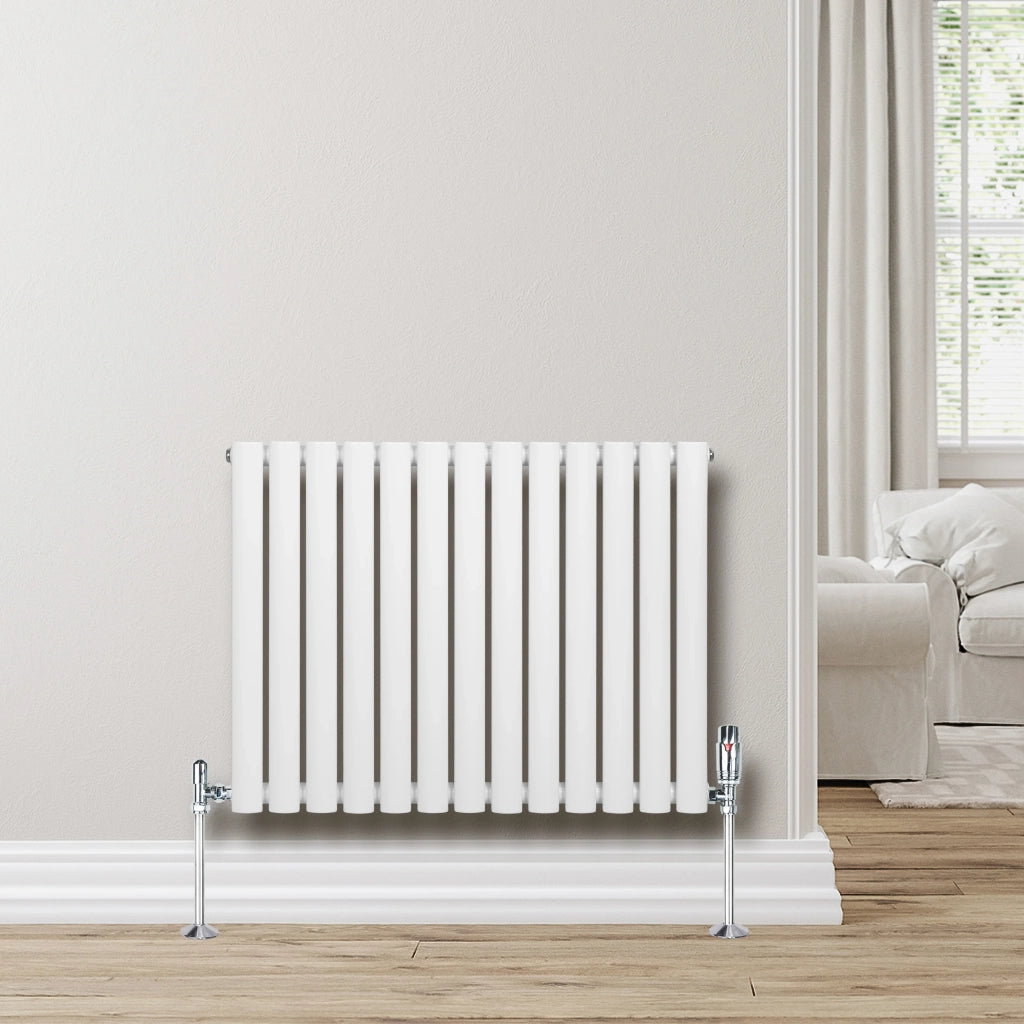 Radiatore Orizzontale Ovale 600x780mm Bianco con Valvole TRV