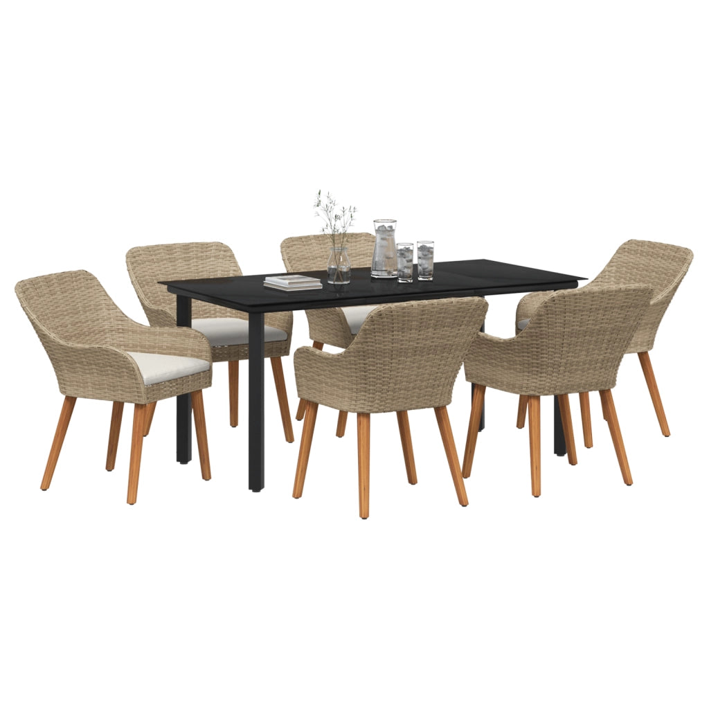 Set da Pranzo per Giardino 7 Pezzi Beige in Polyrattan